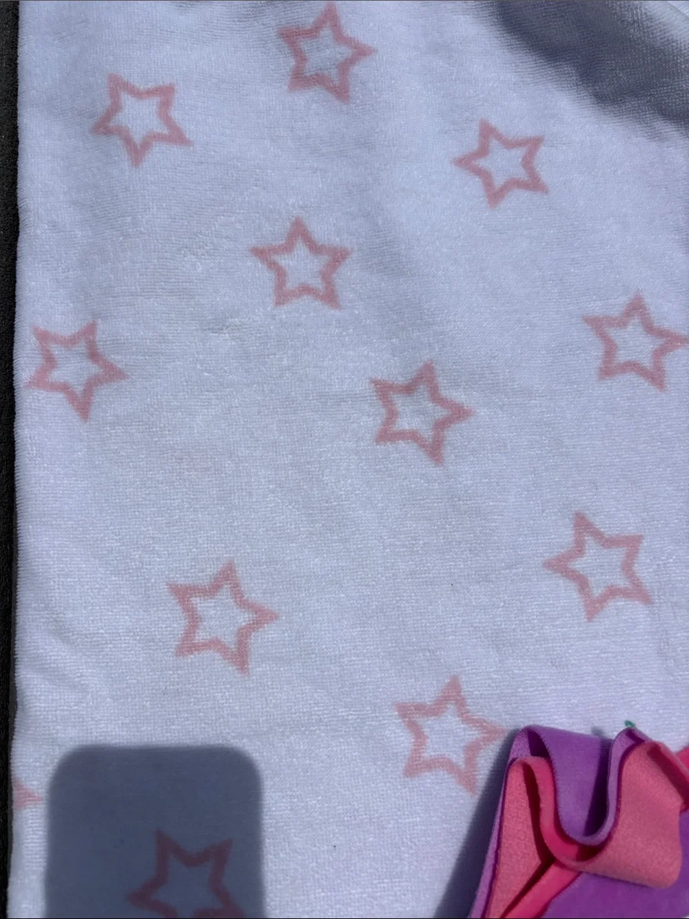 Kids White & Pink Star Hooded Bath Towel with Sparkle Unicorn, Shower, 4’ x 2’